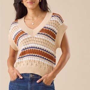 Altar'd State Cream and Brown V-Neck Sweater Vest